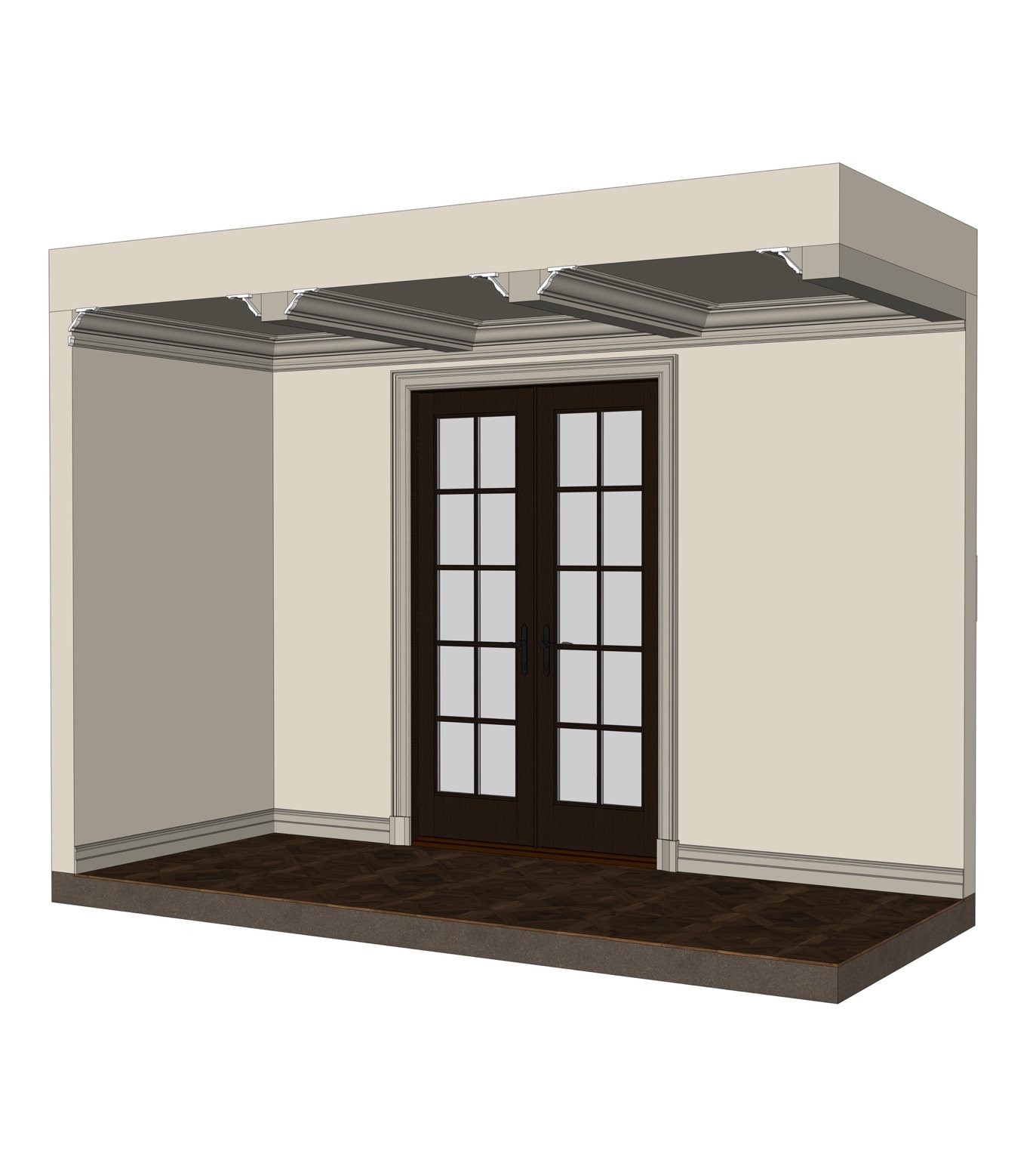Interior trim and coffered ceiling design rendering